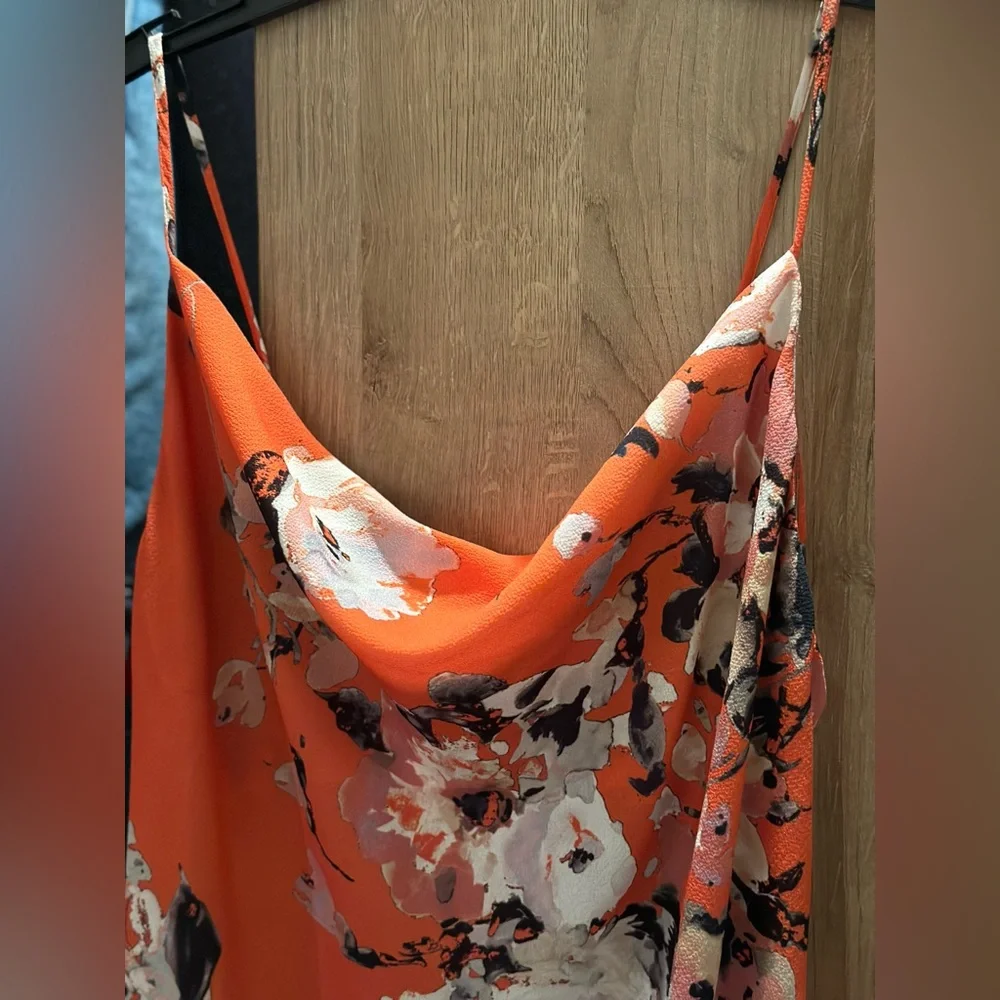 ABS Allen Schwartz, size 6, orange floral print strappy dress - Picture 3 of 6